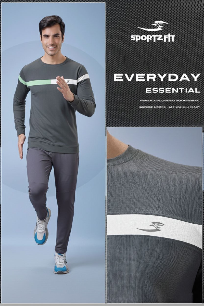 Men Round Neck Full Sleeve T-Shirt  | Grey | XXL |  SBT65